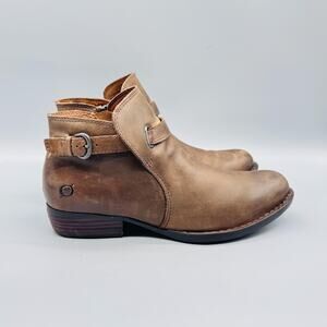 Born Boots Womens 7.5 Brown Leather Ankle Booties Buckle Strap Zip Round Toe